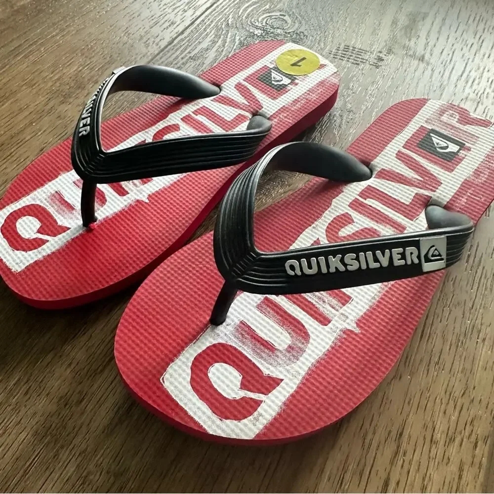 NEW!! Quiksilver Boy’s‎ Flip Flops, Red and Black, Sandals, Size 1